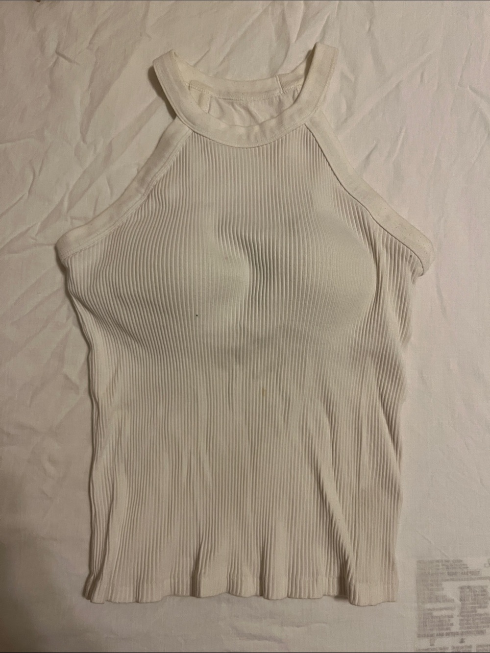 Uniqlo Ribbed Halter Tank Top With Bra - White